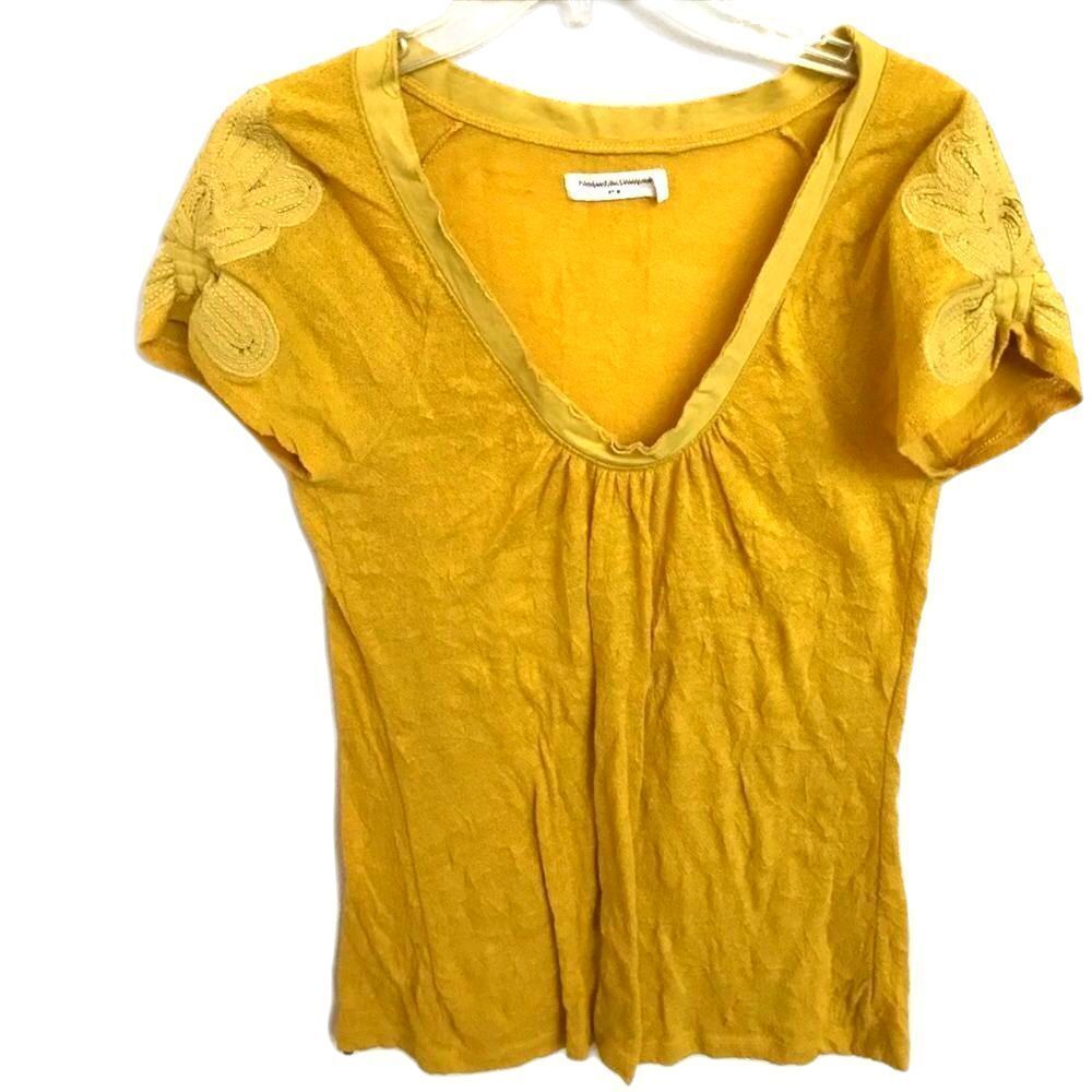Anthropologie Pilcro Top Flower Sleeves Mustard Yellow Size Medium